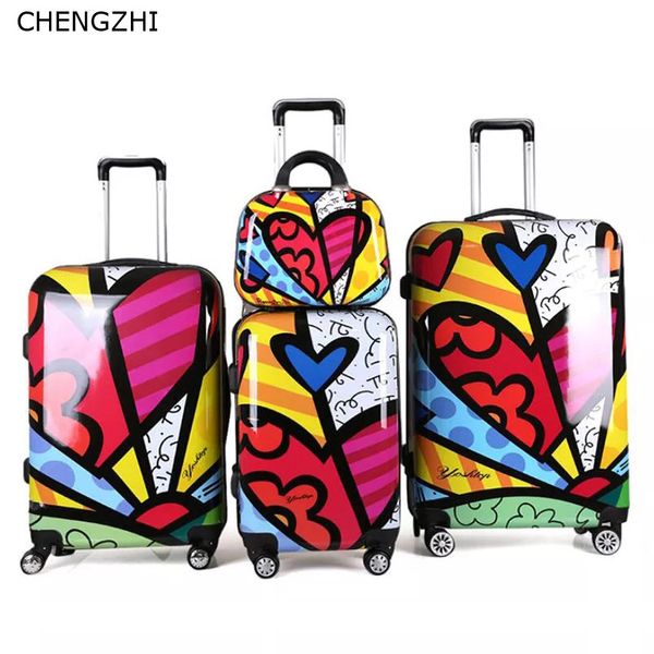 CHENGZHI 202428 Inch Love Pattern Luggage Set Women Hard Side Travel Suitcase Trolley Bag With Wheels Childs Suitcase Dakine Suitcase From Leegarden,