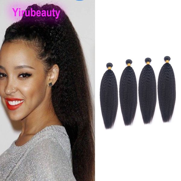 

malaysian 100% human hair extensions 4 bundles kinky straight double wefts natural color soft 95-100g/piece kinky hair wholesale, Black