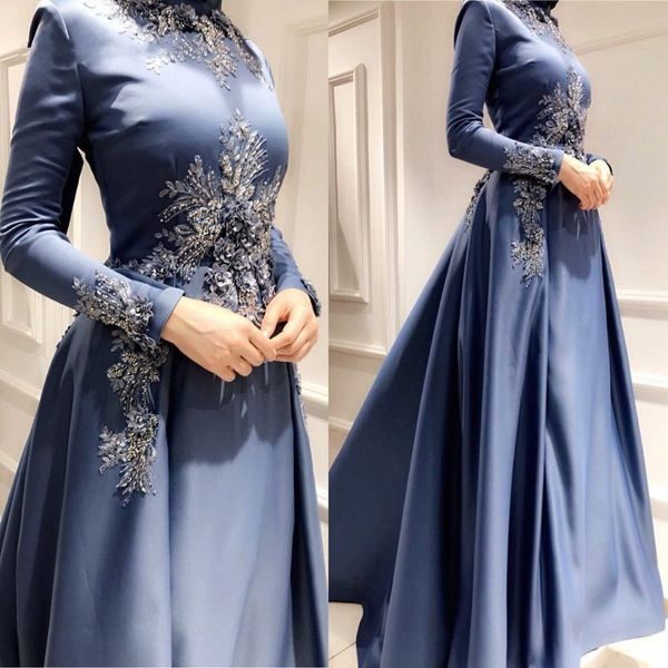

2020 elegant woman plus size long muslim arabic long sleeves evening gowns prom blue dresses formal party dress, Black