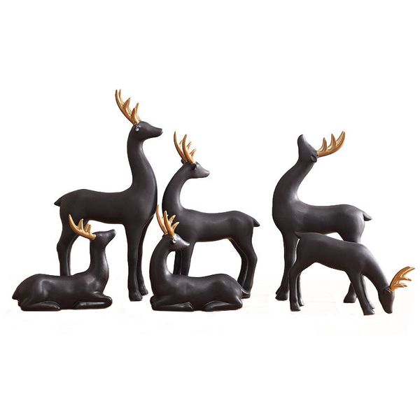 Schwarze Keramik-Elch-Figuren, Kunstsammlung, Wald-Hirsch-Statuen-Set, Heimdekoration, Kunsthandwerk, Geschenke, Tierornamente, Tischaufsatz