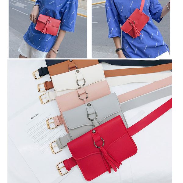 

women tassels cover waist bag adjustable pu leather belt bag girls envelope fanny pack heuptas pochete hasp leather belly