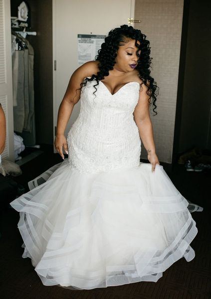 

plus size mermaid floor length wedding dresses bridal gowns, White