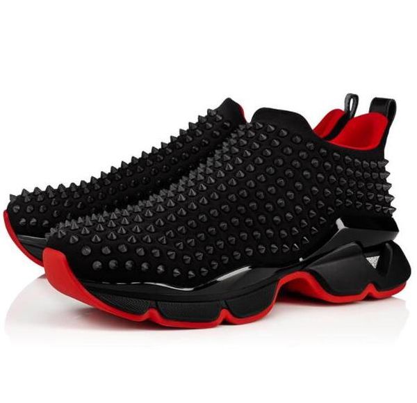 

Высокое качество! Red Bottom Spike Носок Дизайнер Женщины Мужчины Повседневная shoes.Red Подошва Квартиры с Krystal Spike, 30 мм Черный Белый Donna Плоский Sneaker e1