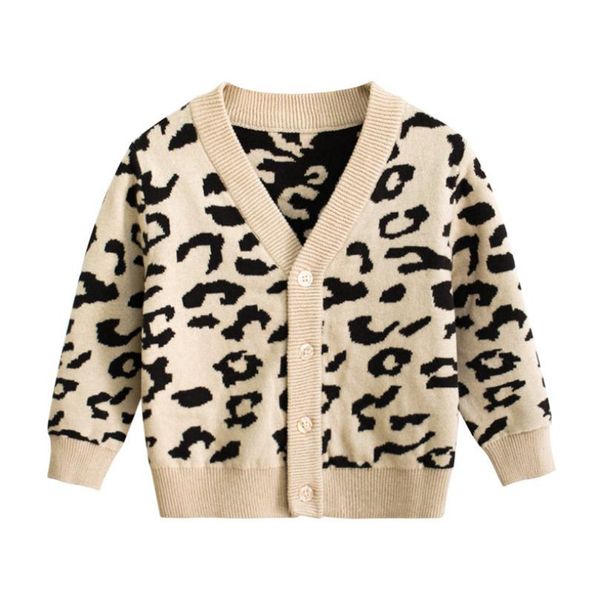 

children leopard sweaters new 2020 spring boys girls cotton v-neck single-breasted knitted cardigan 2-8yrs toddler clothes, Blue