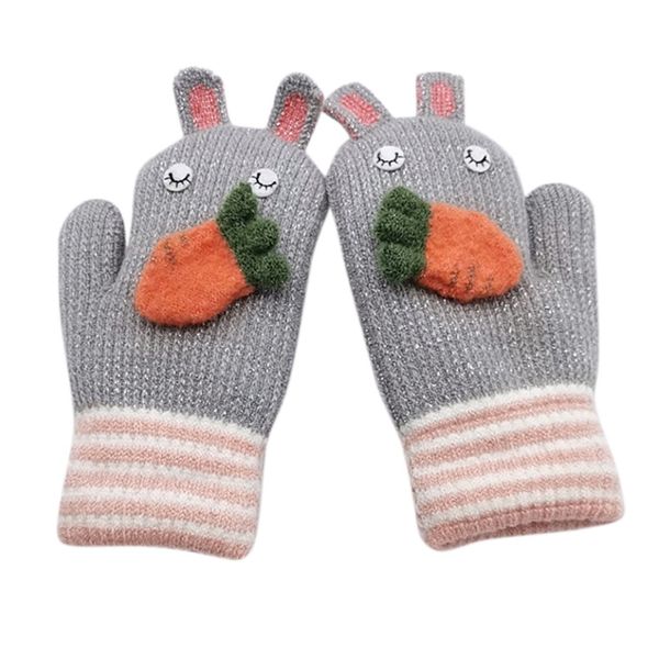 

children girls boys winter cute cartoon print villus keep warm mittens gloves fashion outdoor accessories knitted gloves gifts, White