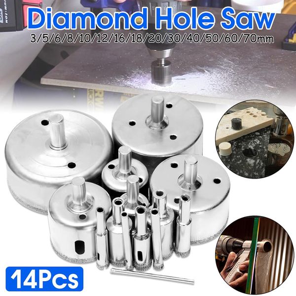 

14pcs/set 3-70mm diamond holesaw drill bit tool for ceramic porcelain glass marble diamond holes saw drill bits