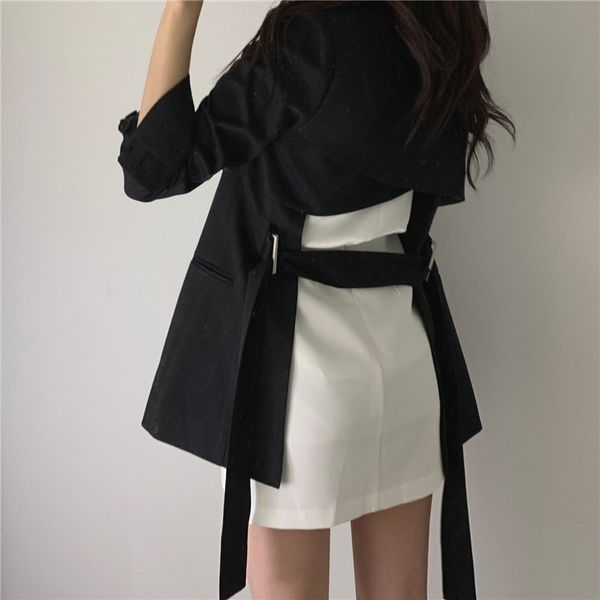 

alien kitty korea chic bare back waist-controlled lace up solid women autumn office ladies slim fresh all match blazers, White;black