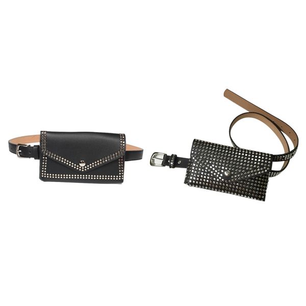 

2 pcs fashion rivets waist pack fanny pack small women waist bag phone pouch punk belt bag purse(black