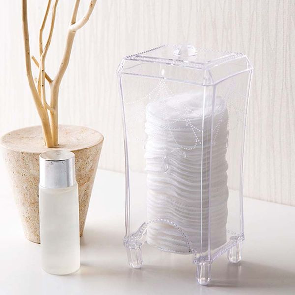 

deskmakeup cotton pad storage box plastic transparent box dispenser holder storage make up pads cabinets with lid toiletry
