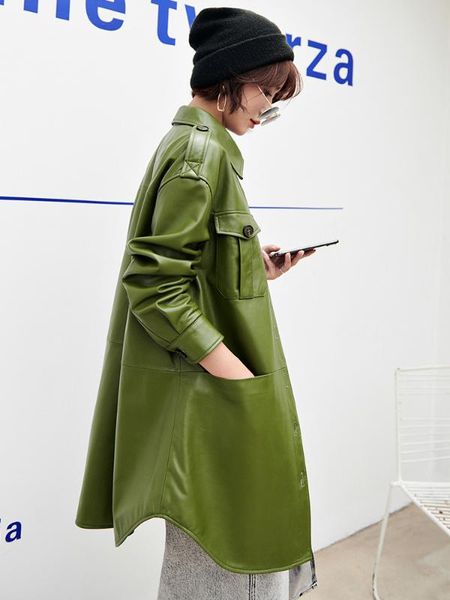 

jacket leather genuine autumn jacket women real sheepskin coat female streetwear long trench coats chaqueta mujer my4093 s, Black