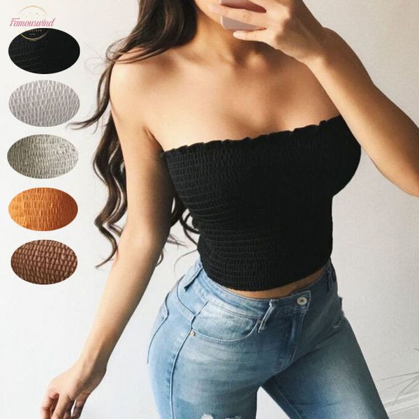 

сексуальные женщины crop top tube top 2020 летней мода без бретелек женщин тенниски тонкого wasit тощего summer pure color оборки camis, White