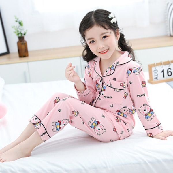 

2020 cotton autumn kids pajamas sets children homewear suit long sleeve cute girls sleepwear full fashion boys pyjamas set, Blue;red