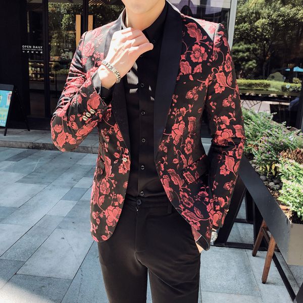 

quality blazer men fashion 2019 plus size party tuxedo men floral blazer slim fit casual mens jacket groom suit jackets, White;black