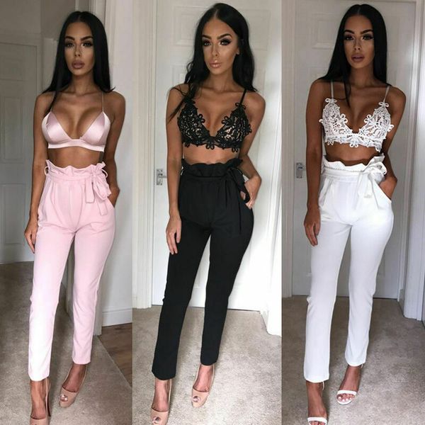 

2020 new women high waist slim skinny leggings stretchy bow belt drawstring pants jeggings pencil trousers, Black;white