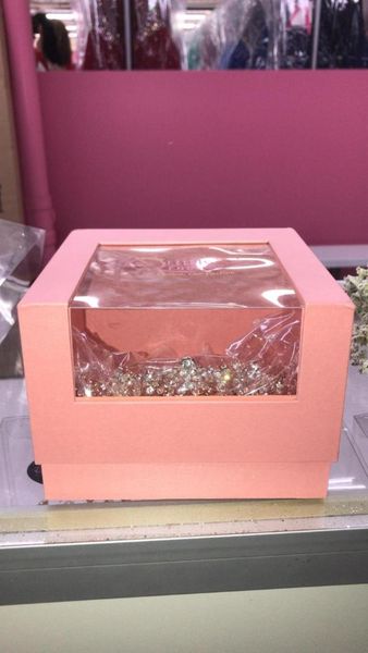 

wholesale 1000pcs/lot custom pink luxury 2 piece boxes with clear window printed logo packaging jewelry crown box first deposit