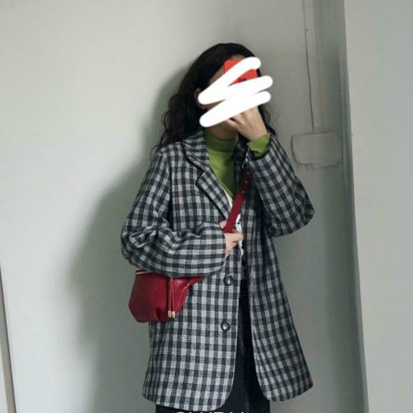 

plaid simple ladies blazer loose casual black vintage suit jacket long sleeve blazer dames korean party women jacket new mm60nxz, White;black