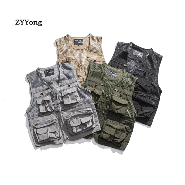 

2020 men's vest tactical coat fashion summer pgrapher waistcoat mesh work sleeveless jacket tool many pocket vest male, Black;white