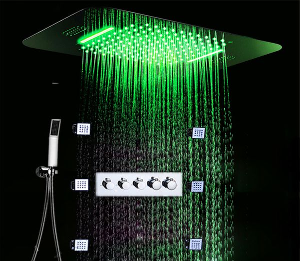 

bathroom 304sus ceiling mounted shower set high flow 4 functions diverter brass mixer faucet 580*380 remote control led rain shower head