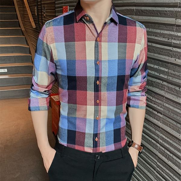 

men plaid shirt 2019 spring autumn casual long sleeve shirt soft comfort slim fit styles man color checked long sleeve, White;black