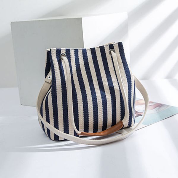 

new women bag canvas bucket bag stripe shoulder diagonal multipurpose korean fashion solid color mummy handbag