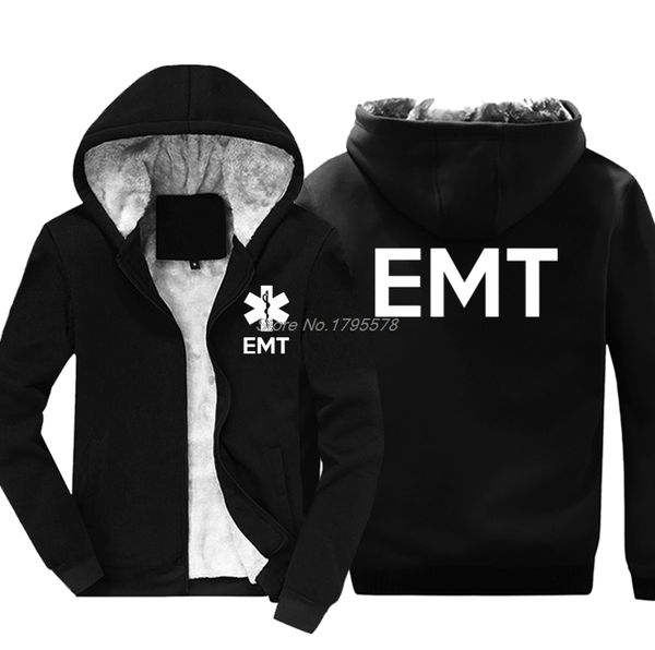 

fashion thicken hoodie emt ems paramedic emergency medical services front & back men's sweatshirt hip hop jacket streetwear, Black