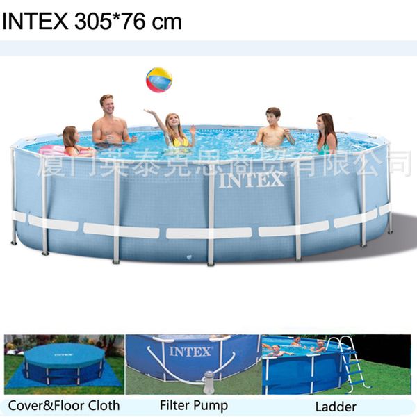 

INTEX 305*76 cm Round Frame Above Ground Pool Set 2019 model Pond Family Swimming Pool Filter Pumpf Cover ground cloth ladder