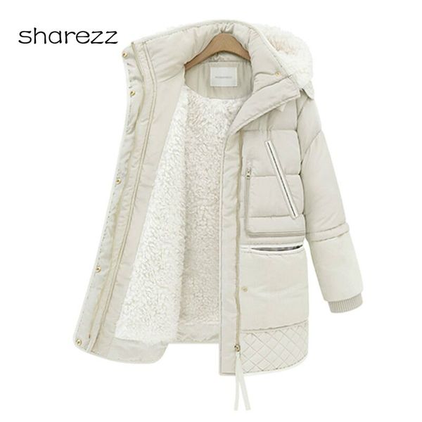 

2019autumn winter women's jackets down coat padded long slim hooded parkas female outwear warm jacket lambswool clothing, Black