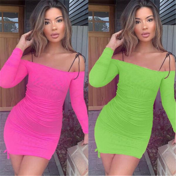 

new style women dresses lady mesh sheer short bodycon see through long sleeve party club wear solid sheath fashion 2019, Black;gray