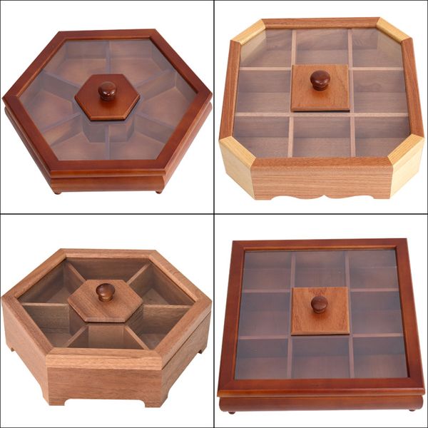 

wooden fruit plate living room dried fruit box / bamboo cover compartment multi-function household storage tray
