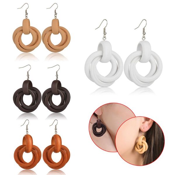 

women simple wild wood earrings fashion lady charming personality wooden pendant long round spiral earring jewelry new, Silver