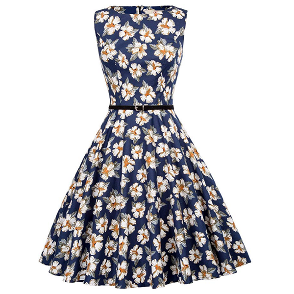 

elegant and style dress, women's floral print round neck sleeveless dress summer 50s retro classic a-line petticoat, Black