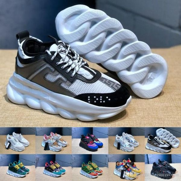 

2019 chaussures versace С коробочкой Новая роскошная цепная реакция Повседневная женская дизайнерская обувь Мужская женская 2019 Модный район Медуза с тиснением под подошву Тренер
