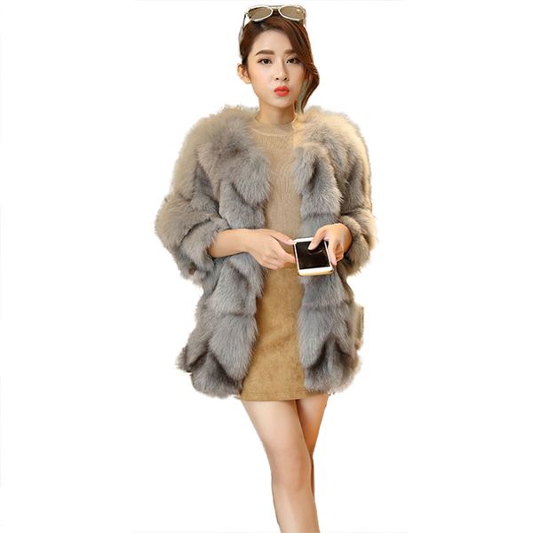 

2019 fashion womens winter fur coat real fur coats for women o neck 3/4 three quarter sleeves medium casual lady jackets, Black