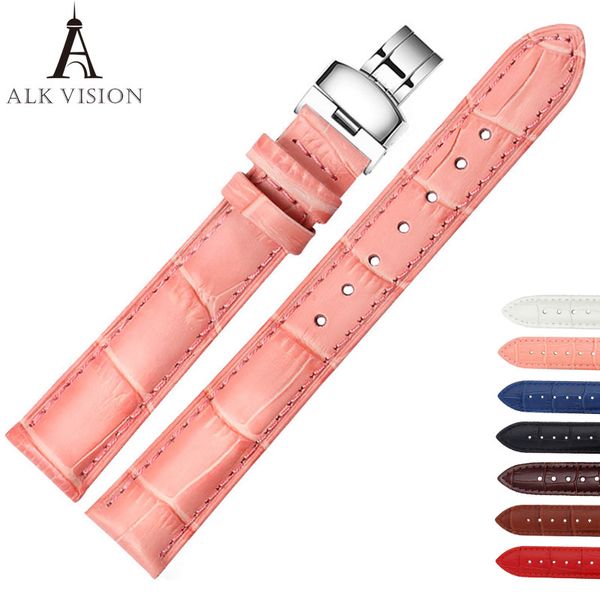 

alk leather watch band bracelet strap butterfly deployant clasp buckle watchband accessories 14mm 16mm 18mm 19mm 20mm 22mm 24mm, Black;brown