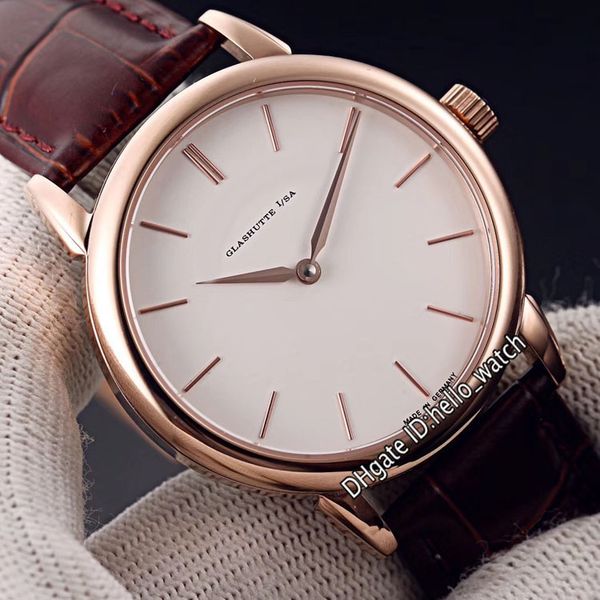 

new saxonia thin 40mm rose gold case 211.032 whtie dial miyota 8215 automatic mens watch sapphire brown leather strap gents watces, Slivery;brown