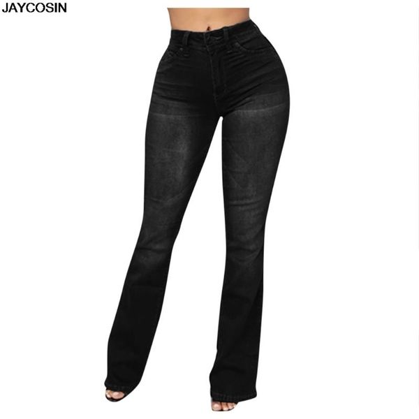 

jaycosin jeans women flare jeans mid waist bell stretch slim casual pants length 2020 new feminina 1214, Blue