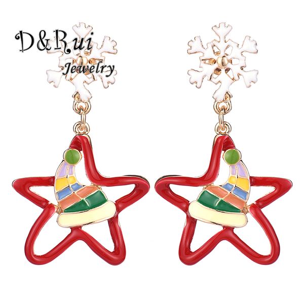 

d&rui jewelry 2019 charm red enamel star drop earrings for women new arrival christmas hat snow dangle earring bohemian jewelry, Silver