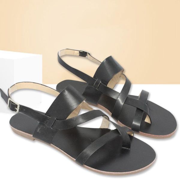 

fashion summer womens flats sandals buckle open toe breathable ladies shoes comfortable clip toe roman sandals zapatos de mujer, Black