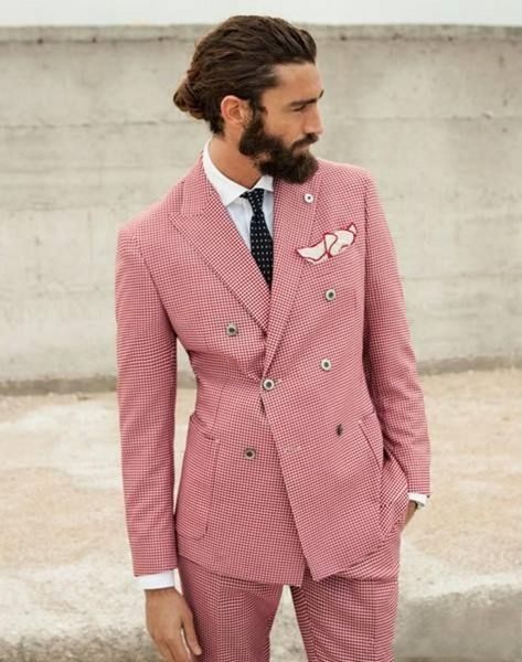 Hot Sale trespassado rosa Houndstooth Homens Wedding Suits pico lapela Two Pieces Negócios noivo smoking (jaqueta + calça + gravata) W1215