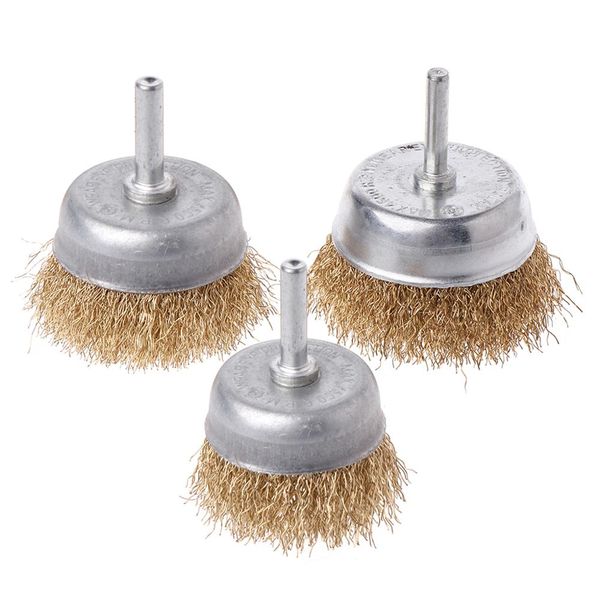 

1 pcs bowl wire brush 6mm shank diameter flat steel wire wheel electric drill grinding mill polish wheel derusting tool power to