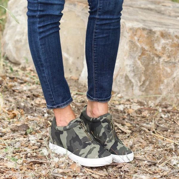 

adisputent new casual shoes flats 2019 women sneakers increasing flats platform high zipper slip-on breathable women shoes, Black