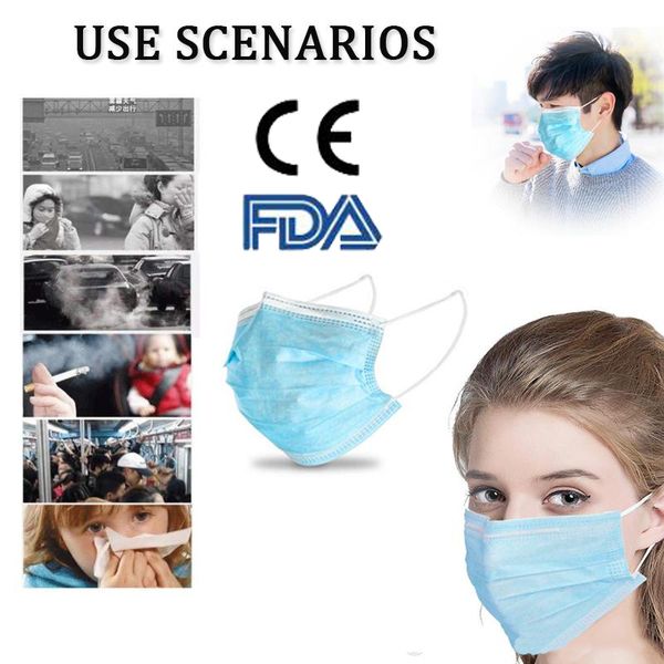 

disposable mask womens mens non woven face masks 3 layer anti-dust waterproof mask ply respirator soft breathable mouth safety 50 pieces