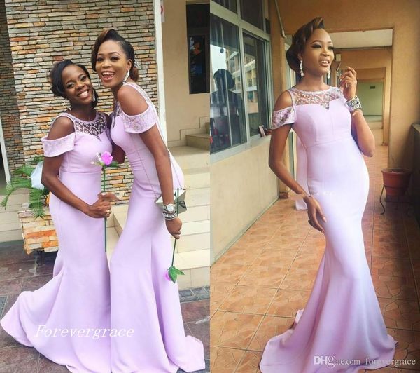 

2019 african mermaid lavender bridesmaid dress long country garden boho wedding party guest maid of honor gown plus size custom made, White;pink