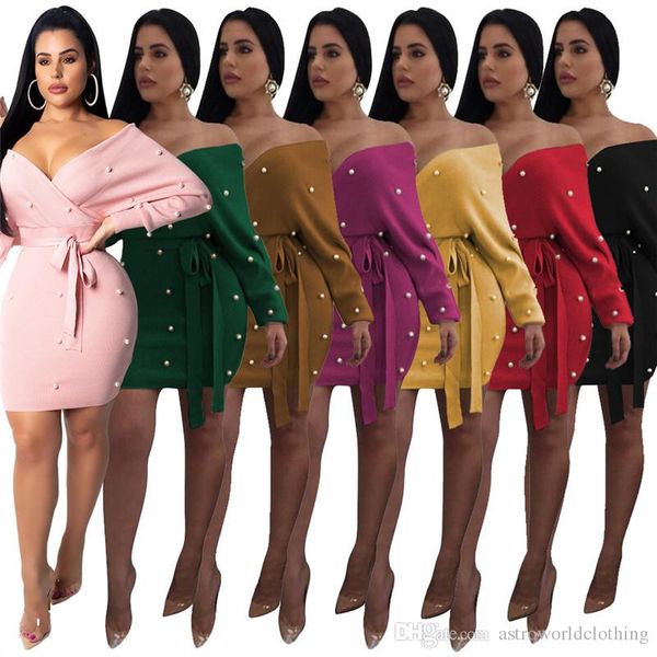 

женщины весна осень платье 19ss нового бисероплетение женский sexy v-образный вырез одежда платье с длинными рукава, Black;gray