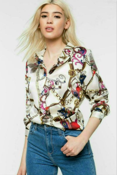 

blouses 20ss new autumn fashion luxury designer shirts long sleeved women chemise spring printed single breast, White