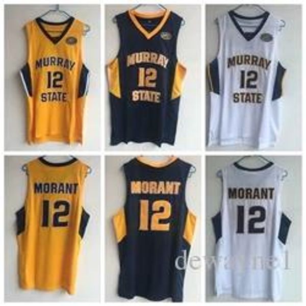 Murray State Racers 12 Ja Morant Jersey Temetrius Jamel College Basketball trägt Universitätshemd Gelbblau weiß OVC Ohio Valley