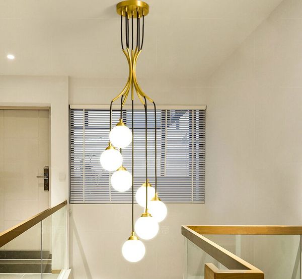 İskandinav Yaratıcı LED Kolye Işıklar Bakır Cam Topu lüks asılı lamba oturma odası restoran otel binasının merdiven Büyük fikstürler MYY