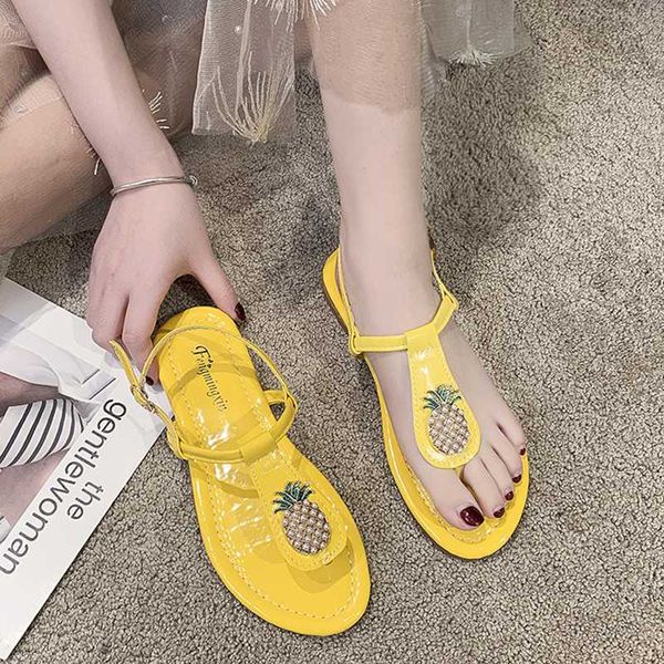 

rimocy summer ankle strap flat sandals women 2020 boho string bead beach pineapple shoes woman comfy casual flip flops mujer, Black