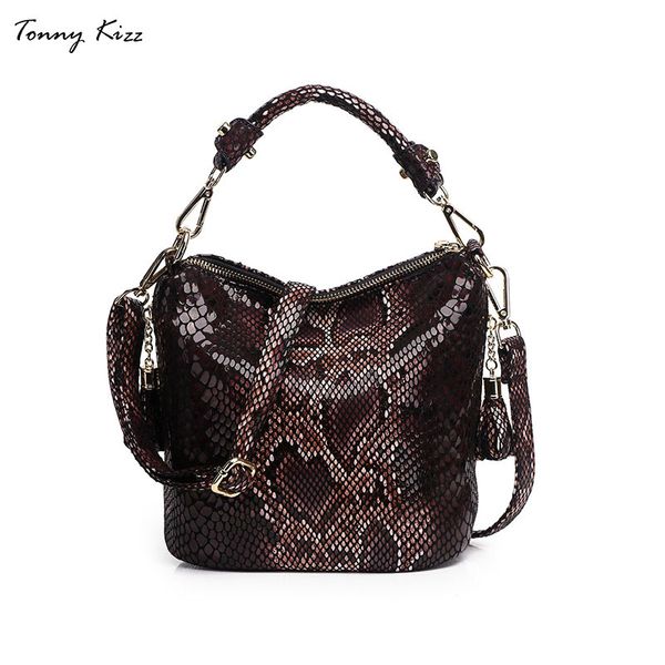 

tonny kizz luxury handbags women designer tote bags leather bucket shoulder bags serpentine with tassel small crossbody