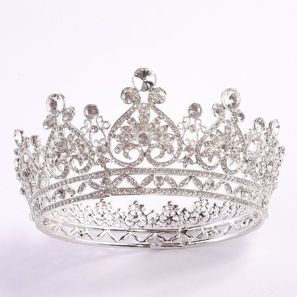 

crystal queen crown wedding full circle pageant tiara bride crown rhinestones princess tiara bridal crown headband hair jewelry c18112001, Slivery;golden